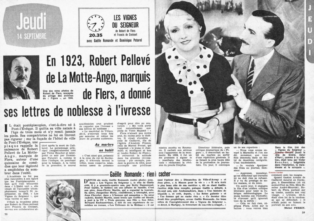septembre - 14 septembre 1967: Au théâtre ce soir - LES VIGNES DU SEIGNEUR 01877