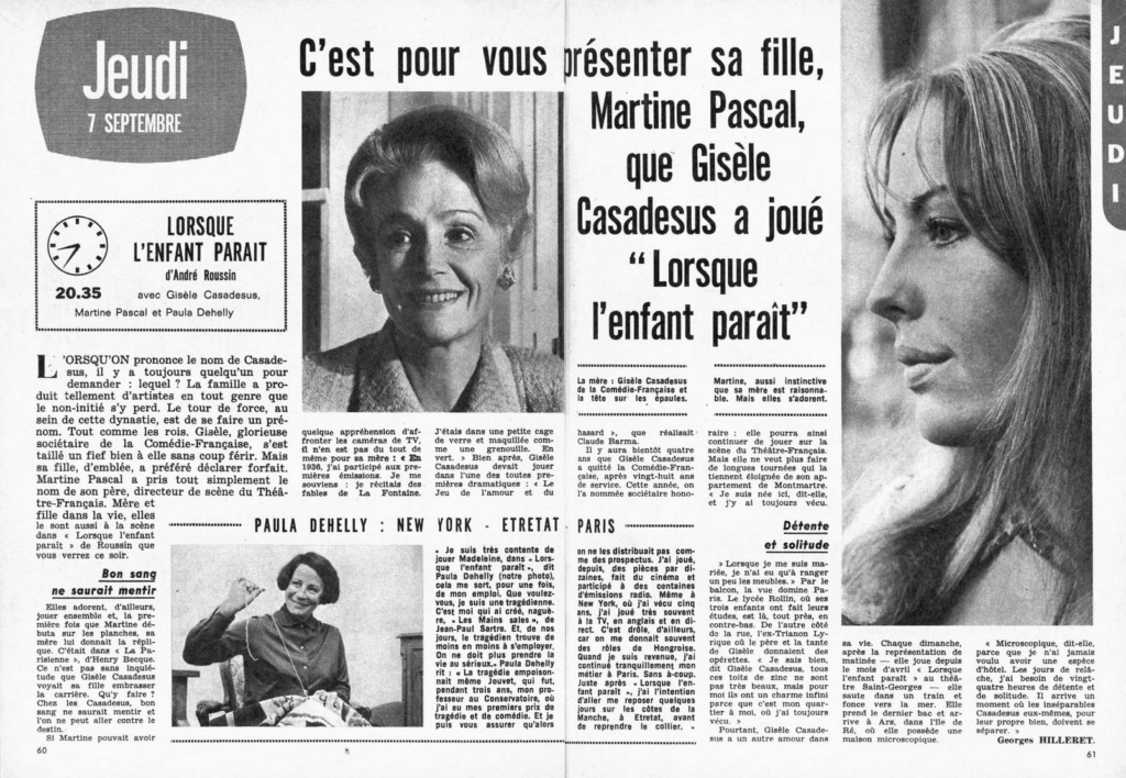 septembre - 07 septembre 1967: Au théâtre ce soir - LORSQUE L'ENFANT PARAÎT 1027