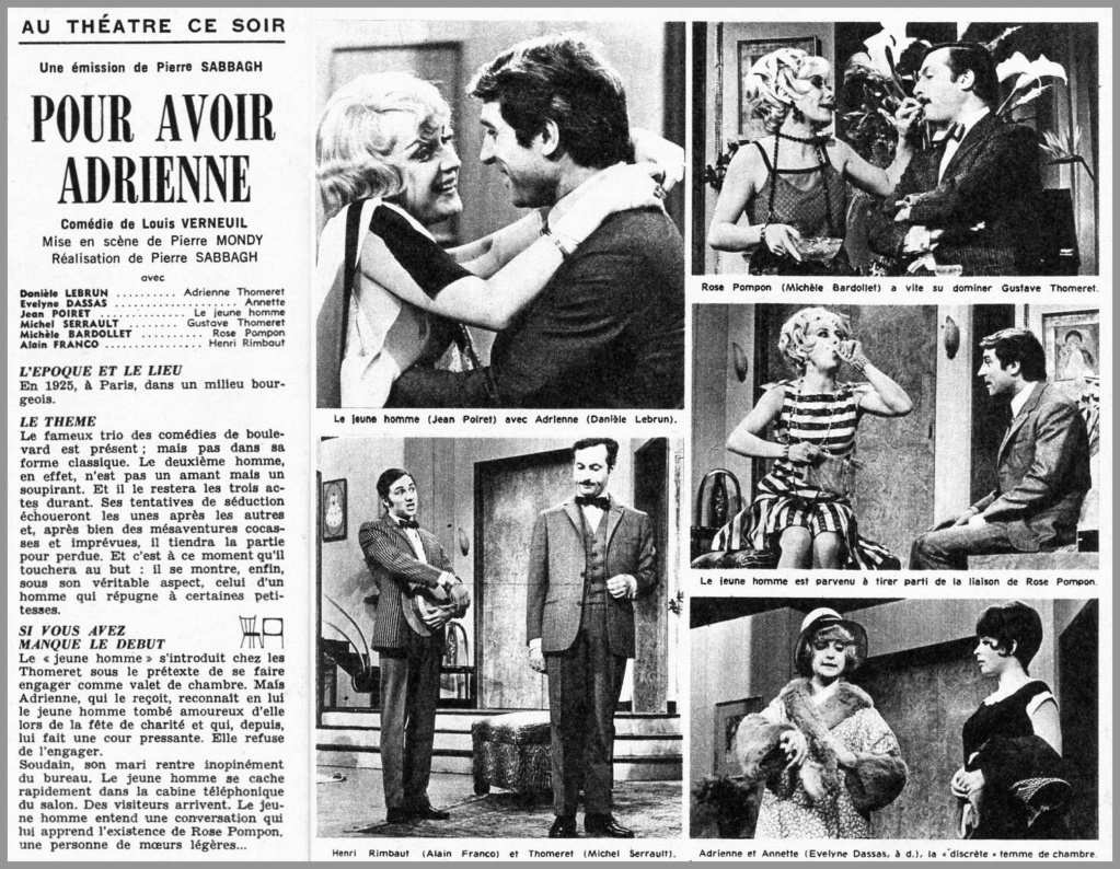 juillet - 20 juillet 1967: Au théâtre ce soir - POUR AVOIR ADRIENNE 1311