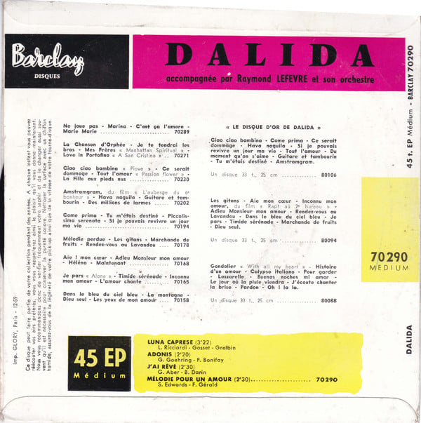 1er janvier 1960: Dalida – Luna Caprese 28947419