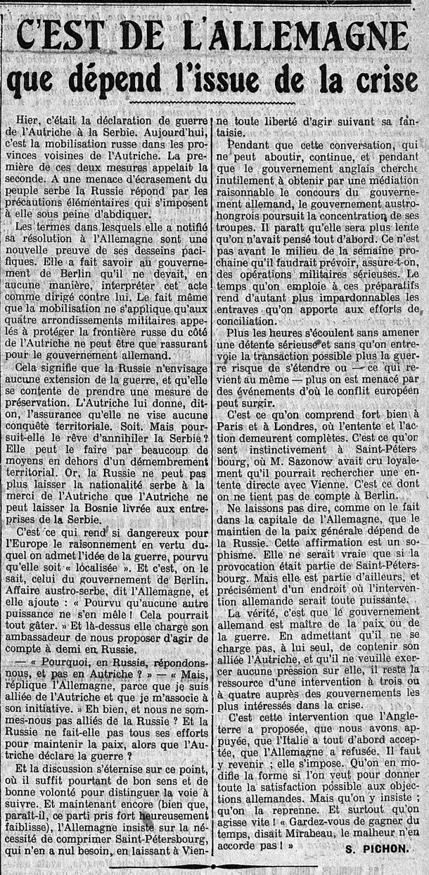 30 juillet 1914: c’est de l’Allemagne que dépend l’issue de la crise  4_juin78