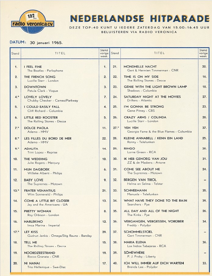 30 janvier 1965: Nederlandse Hitparade - Radio Veronica Capt1493
