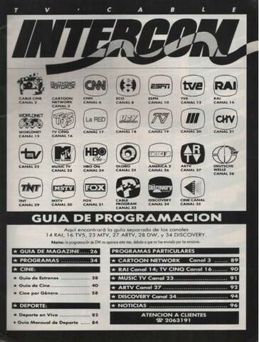 templado De trato fácil Sabroso Guia de canales Intercom TV Cable (Chile) - Mayo 1994