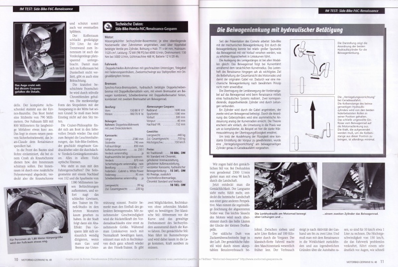 Article Renaissance dans Motorrad-Gespanne 48/1998 Mg48-112