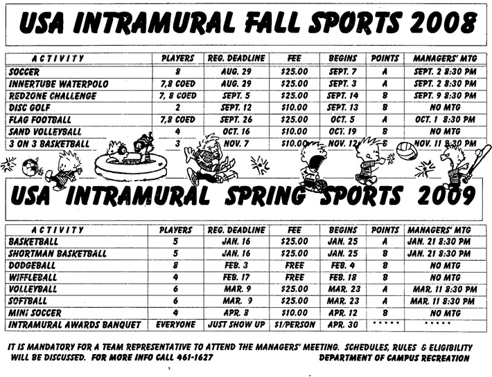 Intramural Sports 2008-2009 Sign-Up Deadlines 20082012