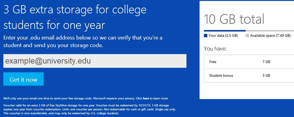 Thêm 3GB dung lượng lưu trữ trên Skydrive cho sinh viên 112