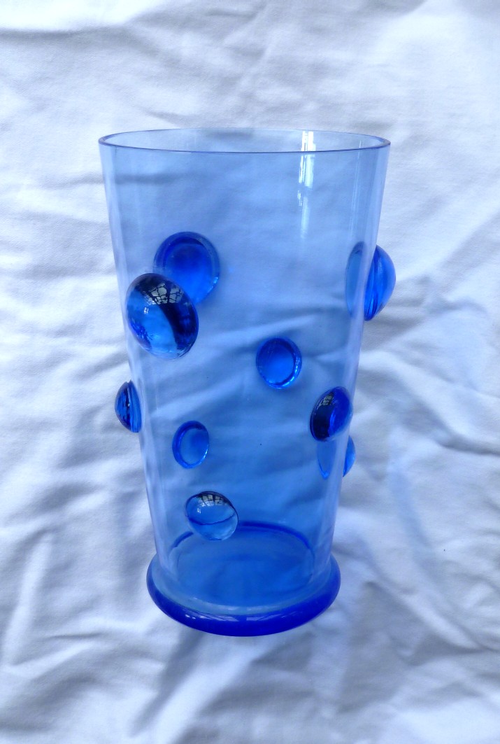Cut rim blue vase with pebble blobs attached P1030815