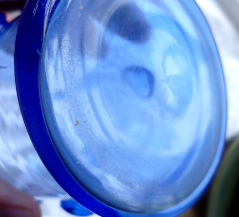 Cut rim blue vase with pebble blobs attached P1030816