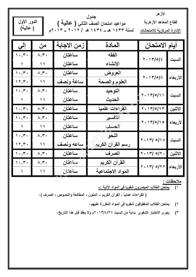 جدول امتحانات نقل القراءات 2012-2013   2013_b11