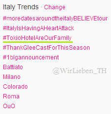 #TokioHotelAreOurFamily is Trending Topic in Italy! 93122410