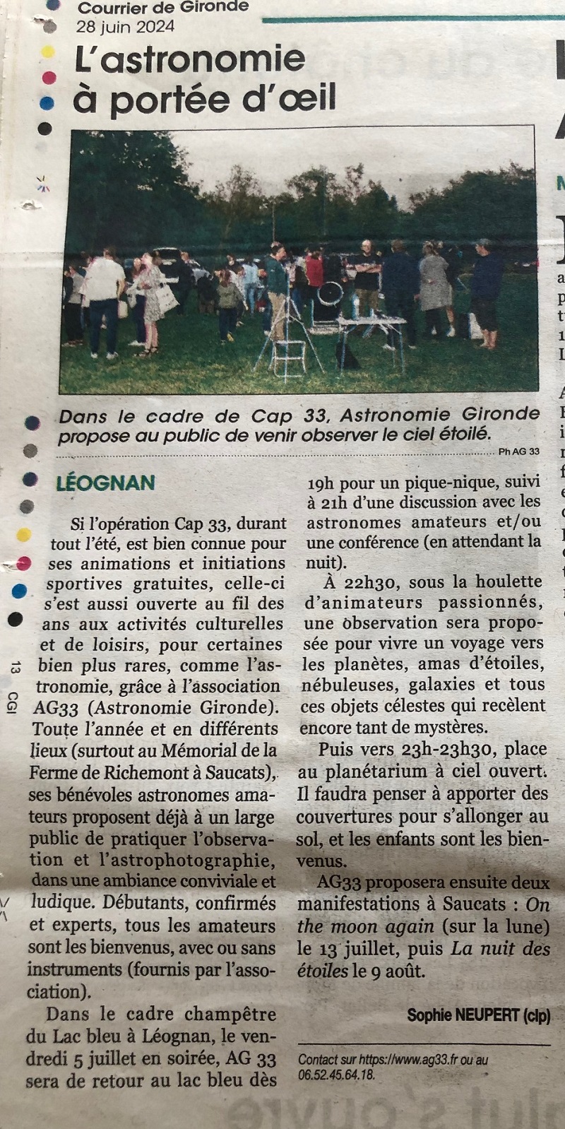 Nuit de l'astronomie à Léognan vendredi 5 juillet 2024 Courri12