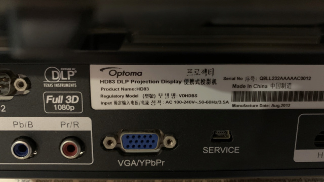  Optoma HD83 Projector 1080P Home Theater Projector (Faulty) Img_5125