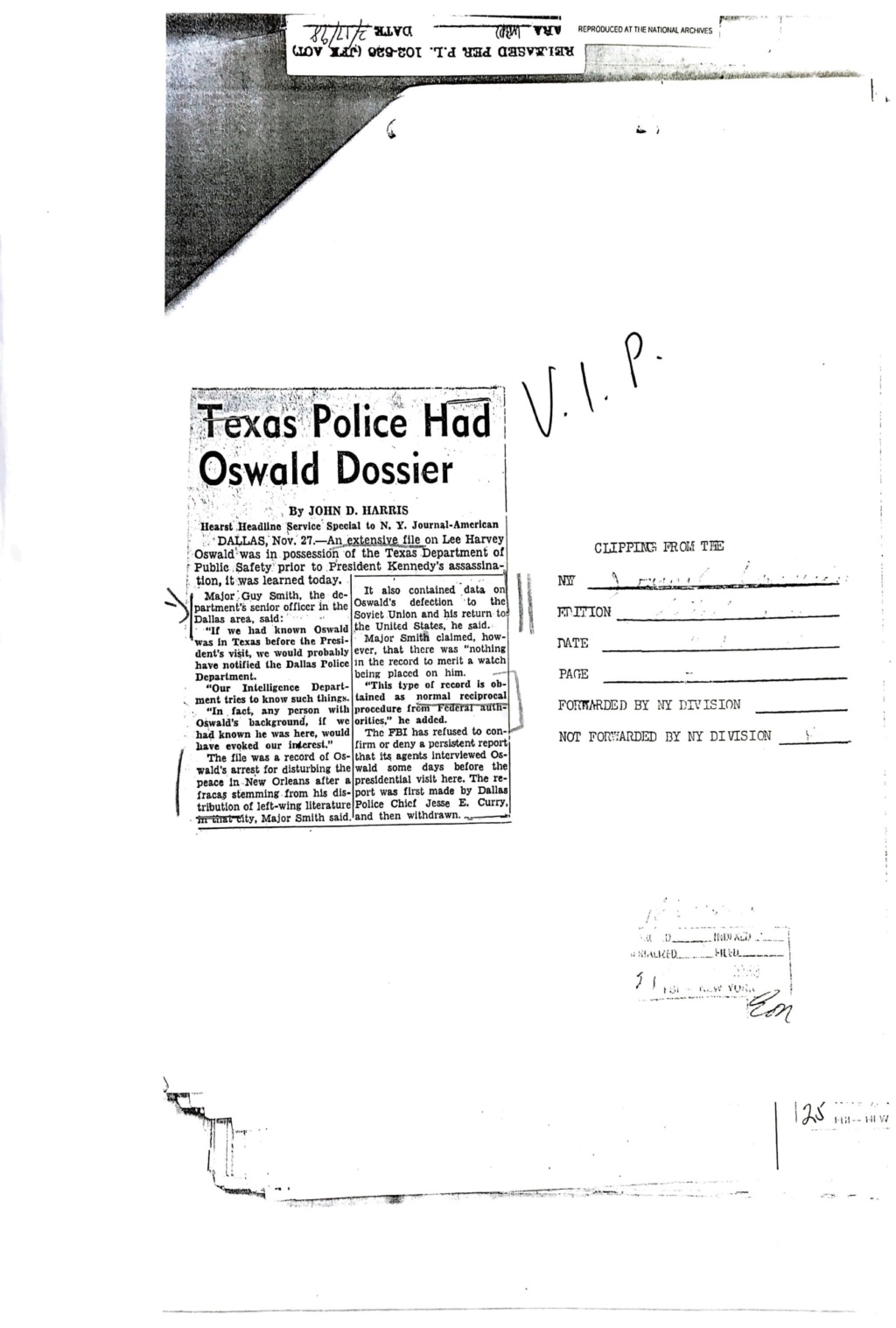 oswald - Texas Police Had Oswald Dossier F1413810