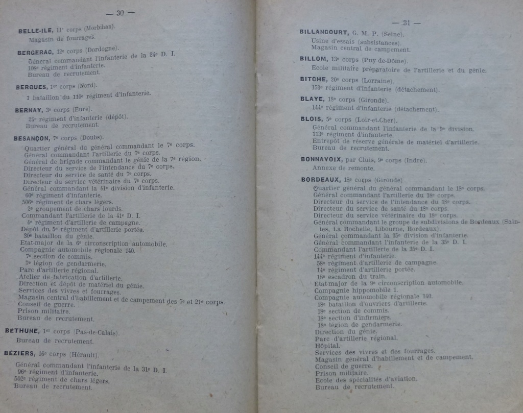 repertoire des unités et table des garnisons 1921 P1090168