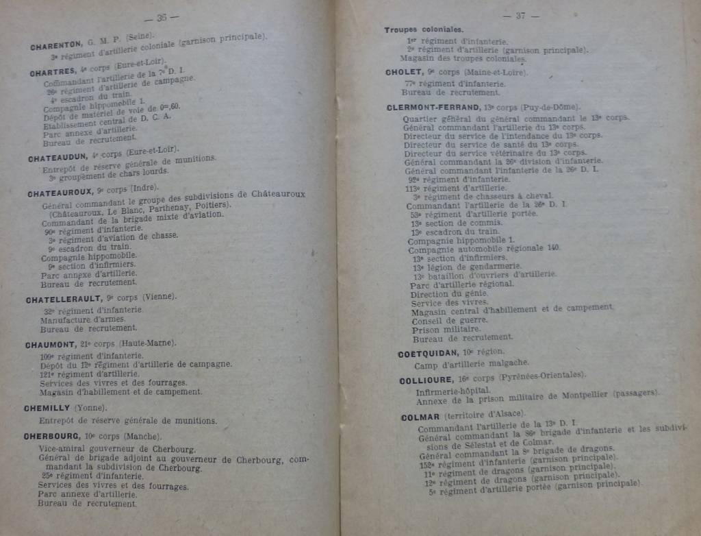 repertoire des unités et table des garnisons 1921 P1090172
