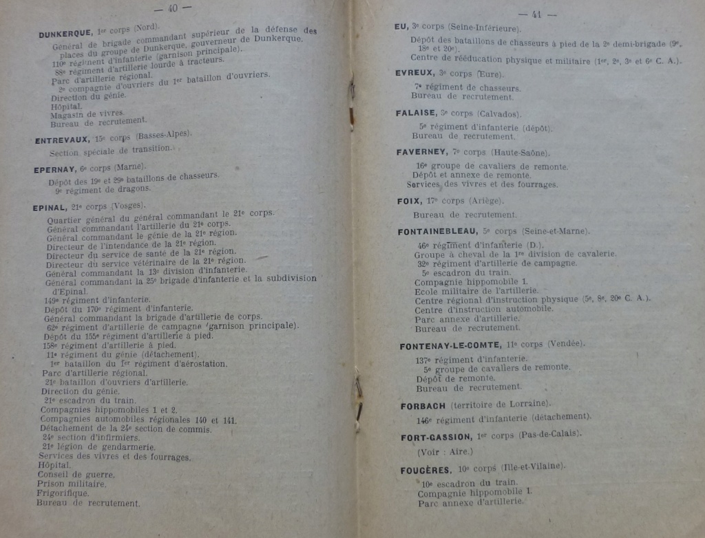 repertoire des unités et table des garnisons 1921 P1090174