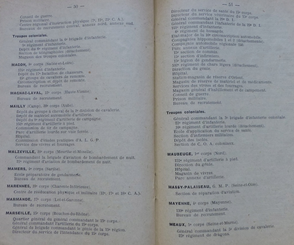 repertoire des unités et table des garnisons 1921 P1090179