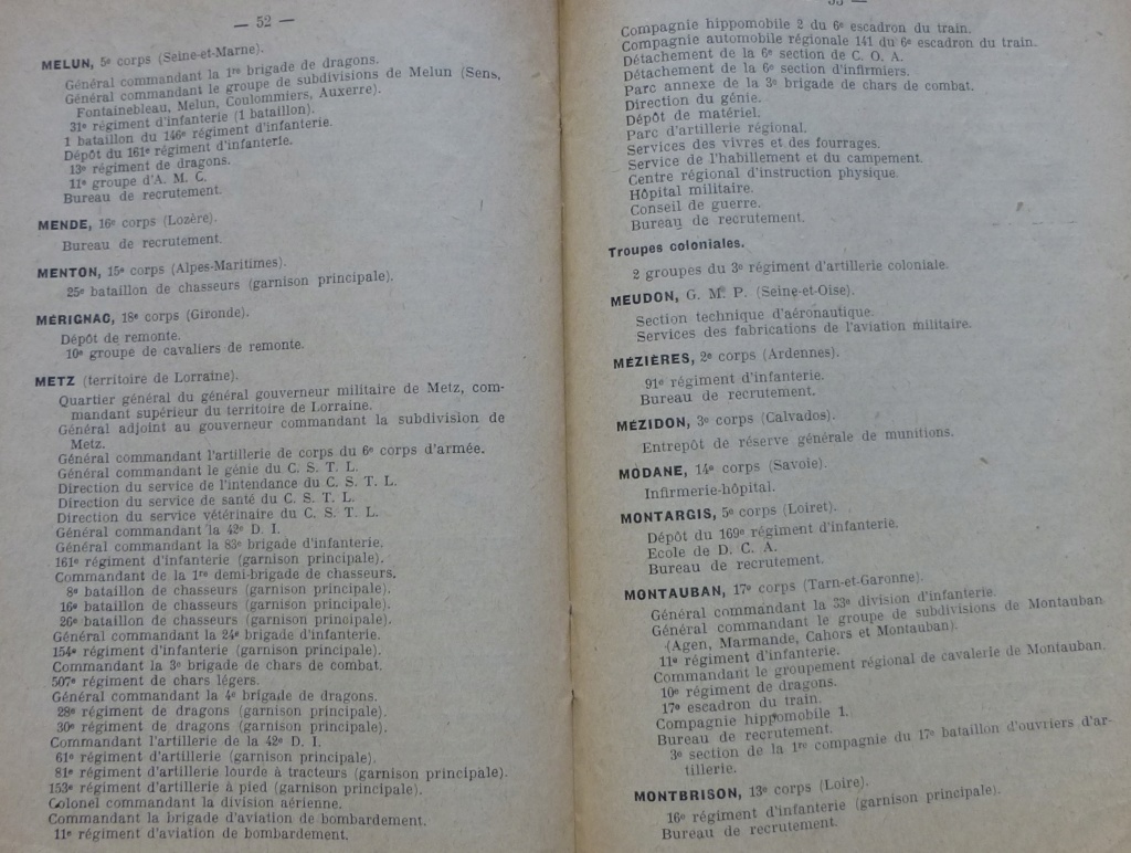repertoire des unités et table des garnisons 1921 P1090180