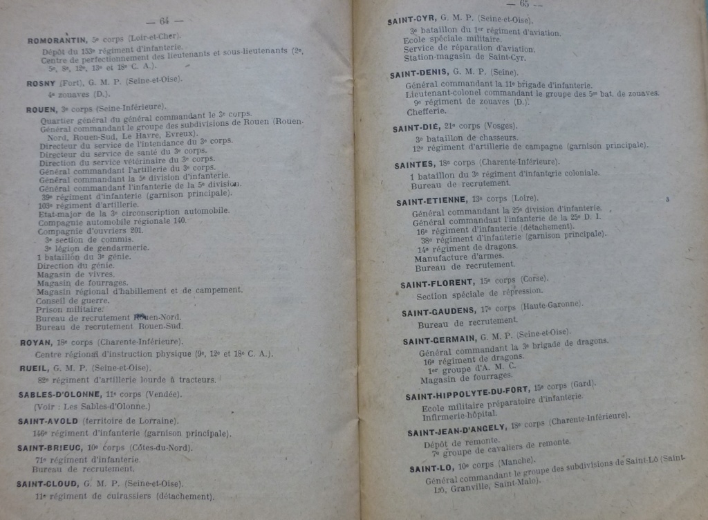repertoire des unités et table des garnisons 1921 P1090186