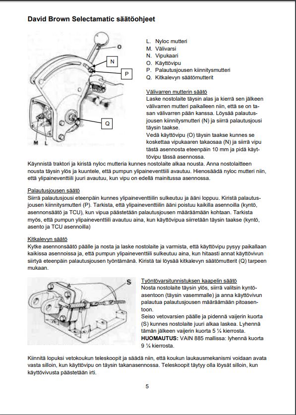 Selectamatic säätöohjeet Select23