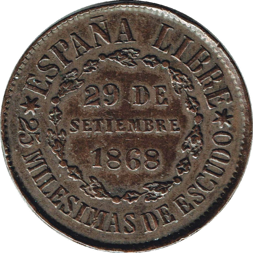 25 Milésimas de Escudo - 1868 25m18610