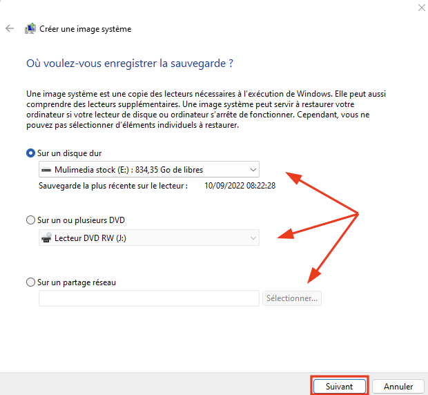 Crée une image système sous windows 11 2023-025