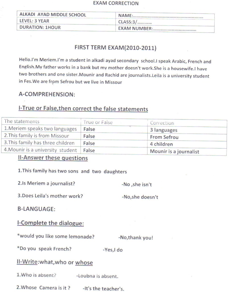 FIRST TERM EXAM CORRECTION Exam_c11