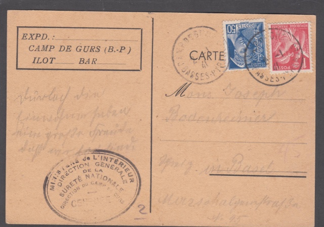 Le camp de Gurs - Carte postal avec indication "Camp de Gurs (B.-P)". _1000010