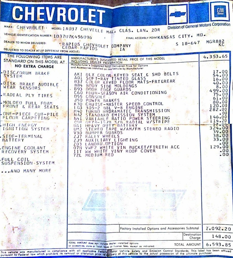 1977 Orig Documents And Build Sheet--pics Qqb68j10