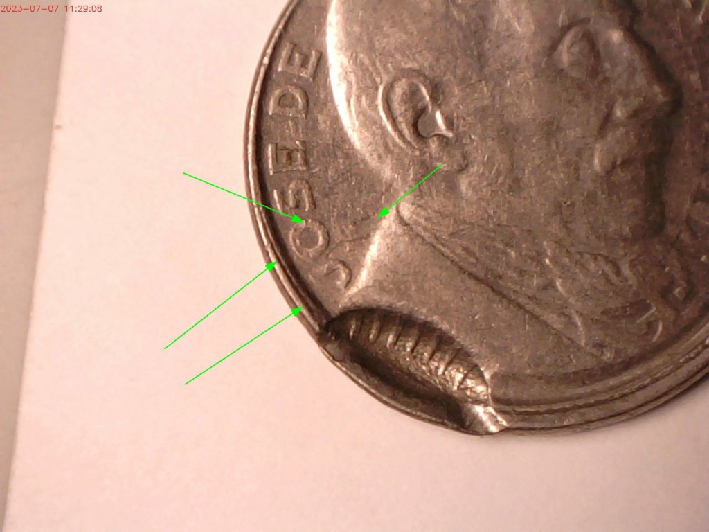 error de acunamiento en una moneda de Argentina de 1950 de 20 centavos  B-513