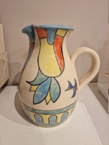 Blue Yellow & Red Jug with Lotus & Swallow - Alpha Omega Mark - Ken Cameron 20240412