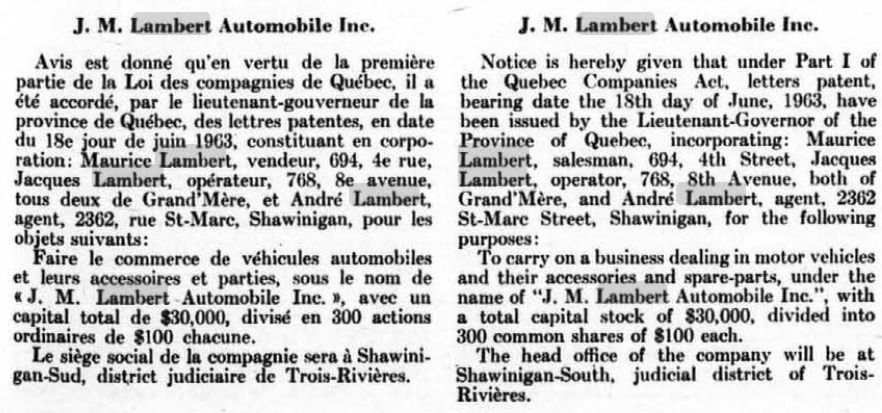 J.M.Lambert Automobile inc. 1963jm10