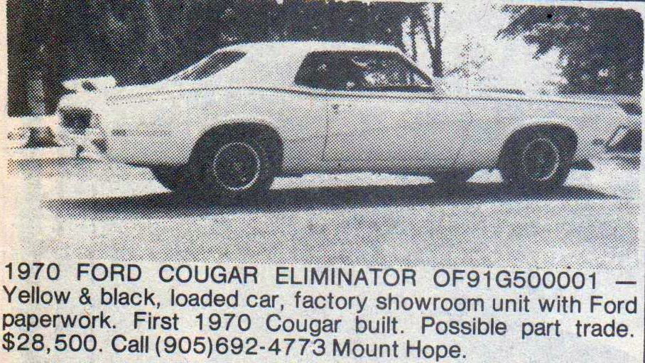 Premier Cougar 1970 avait été vendu au Canada 1996co10