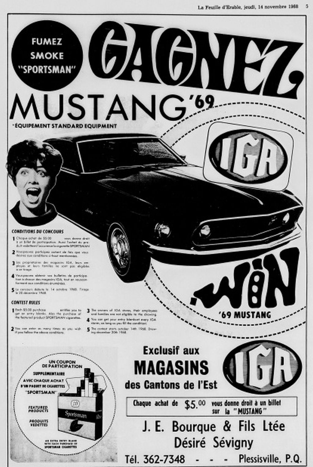 En 1969 concours de IGA, gagnez une Mustang 69 69igam10