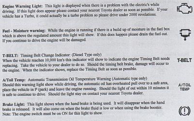 Toyota Hiace Warning Lights Picture