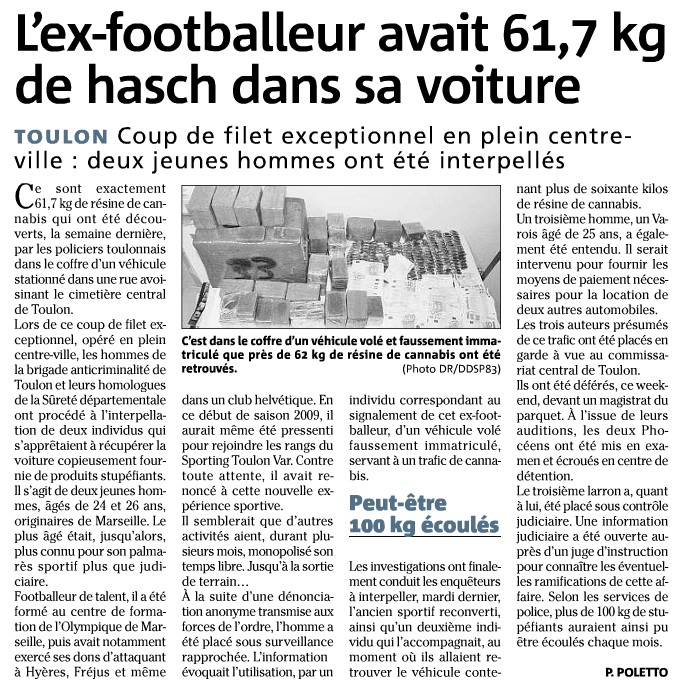 L'ex footballeur avait 61,7 Kg de hasch ! Sansti12