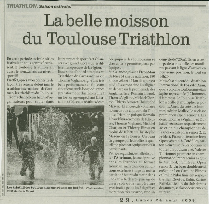 article La dépêche 24/8/2009 Toulouse Triathlon Toulou13