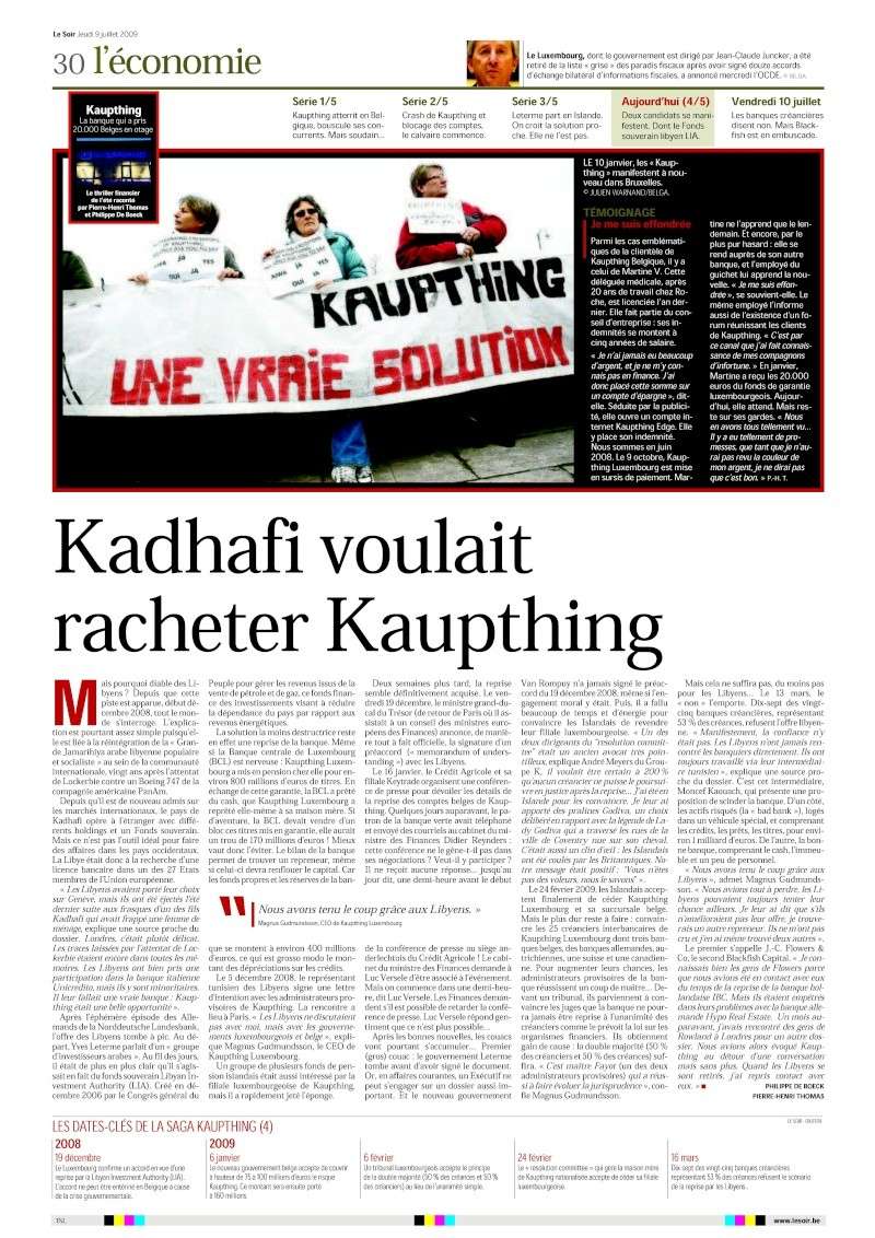 09/07/2009 Le soir : La saga Kaupthing Episode 4: Kadhafi voulait racheter Kaupthing - Saga_l20