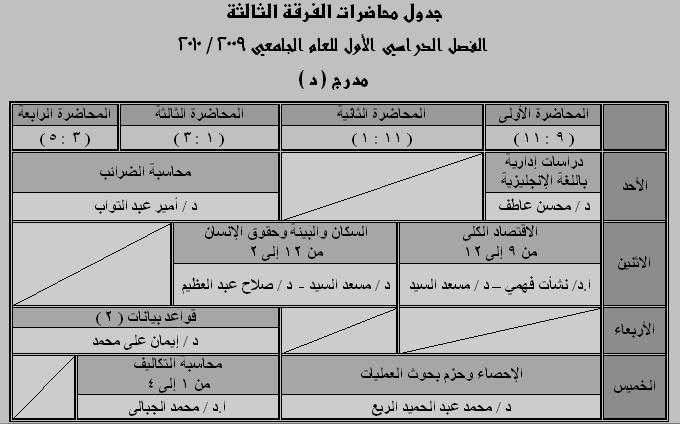 جدول محاضرات الفرقة الثالثة 325