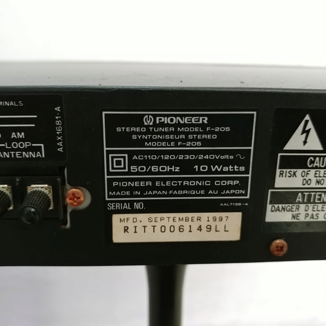 Pioneer FM AM Digital Synthesizer Tuner F-205 20190734