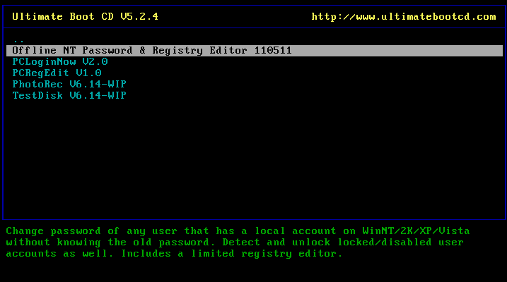 Ultimate Boot CD v5 : Tester son matériel, modifier une partition, supprimer un mot de passe de session, récupération de données... Image_12