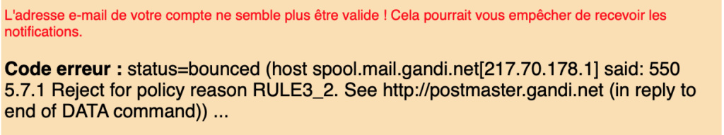 L'adresse e-mail de votre compte ne semble plus être valide Capt1133