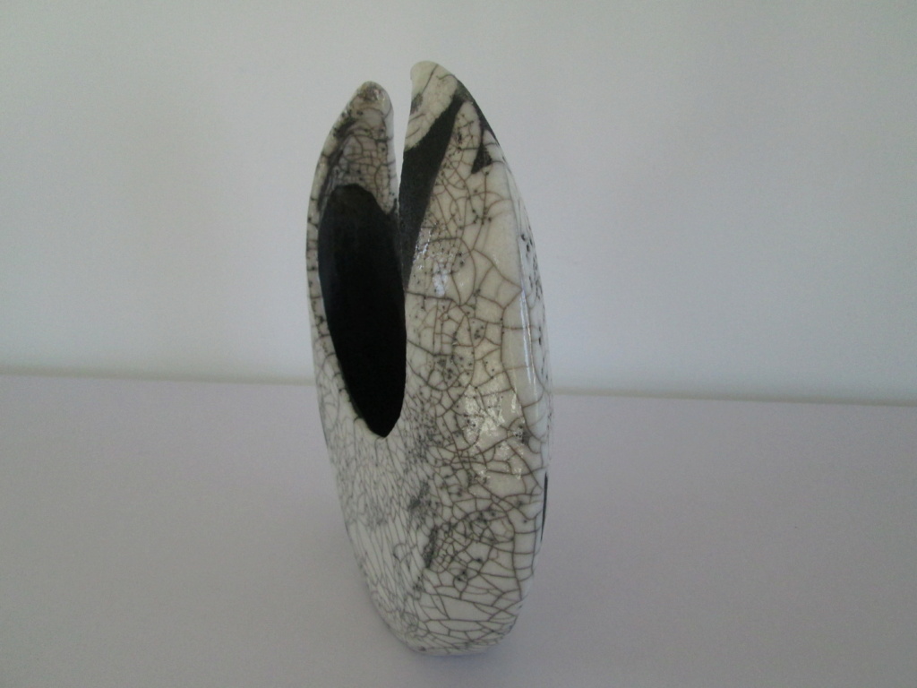 CRESCENT SHAPED RAKU ABSTRACT VASE INDISTINCTLY MARKED TO BASE Img_1911