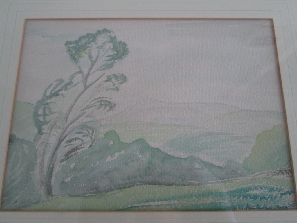 ART DECO STYLE WATERCOLOUR LANDSCAPE WINDY TREE SIGNED KENNETH?  Img_5911