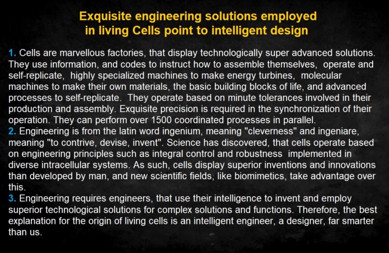 Implemented Engineering principles govern how biology works. By evolution, or design? Abioge11