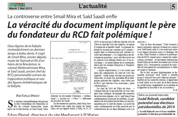 La controverse entre Smail Mira et Saïd Saâdi enfle : la véracité du document impliquant le fondateur du RCD fait polémique !  Smail12