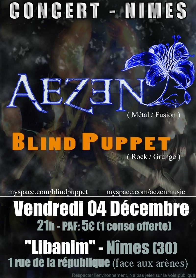 AeZen + Blind Puppet en concert à Nîmes le 04 Décembre Affich10