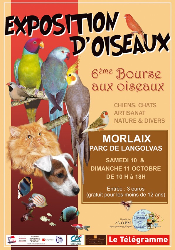 EXPO, BOURSE AUX OISEAUX ,SALON ANIMALIER,ARTISANAT à MORLAIX Affich10