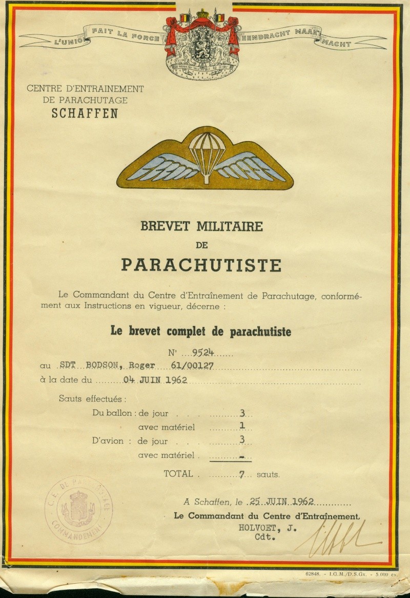 Brevet parachutiste militaire belge. Brevet10