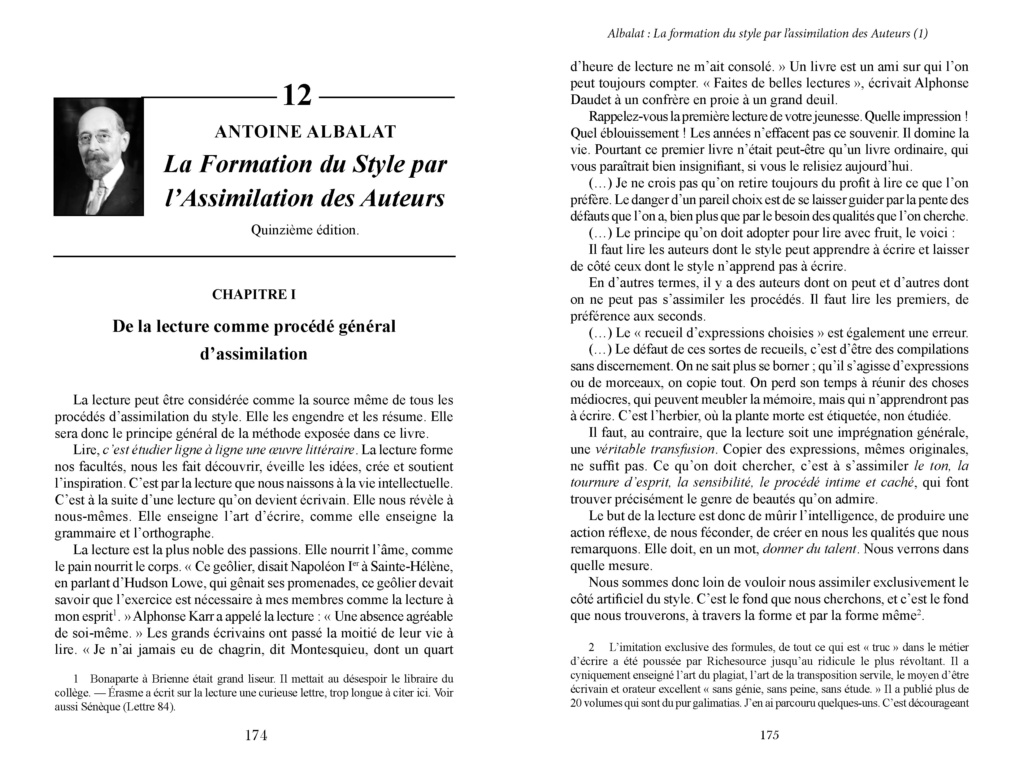 Antoine Albalat La Formation du Style par l’Assimilation des Auteurs. CHAPITRE I : De la lecture comme procédé général d’assimilation Alblal10